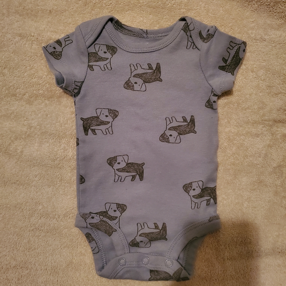 (6/$18) Newborn Carter's Blue Dog Print Baby Onesie